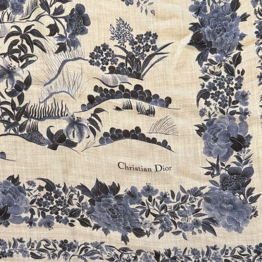 Dior Lightweight Blue and White Floral Scarf